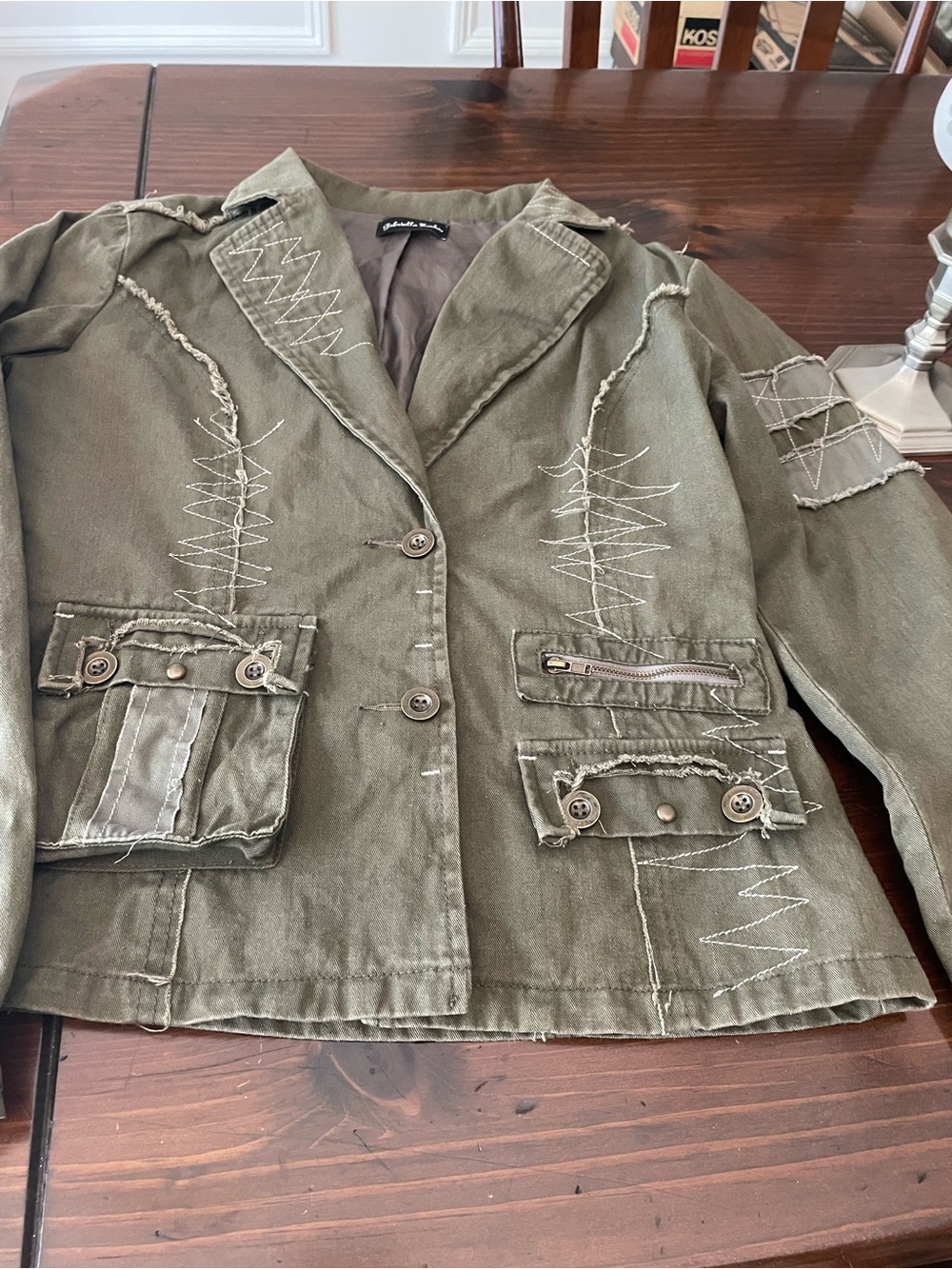 Women’s Vintage Olive Green Cotton Blazer Medium